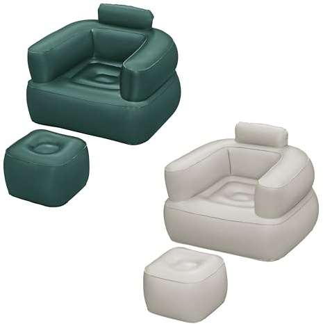 Bestway Luftsessel Comfi Cuber mit Fußhocker, 107 x 99 x 80 cm, 1 Person, Vinyl, Coil-Beam-Konstruktion, Innen- & Außengebrauch, 2-Wege-Ventil, 100 kg Belastbarkeit, Reparaturflicken, 1 Stück
