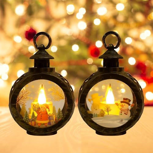 Weihnachtsdeko Laterne Weihnachtslaterne mit LED Licht,2 Stück Weihnachten Deko Beleuchtete Windlicht Weihnachten,Flammenlose Weihnachtskerzen,Höhe 12cm,für Halloween,Garten,Weihnachten,Balkon(Bronze)