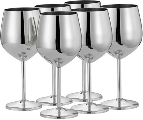 Oak & Steel - 6 Edelstahl-Weingläser, 520 ml - Weingläser für besondere Anlässe mit Geschenkbox (Silber)
