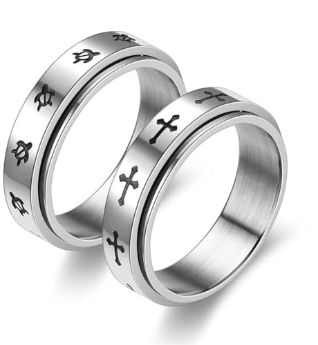 EIHI 2 Edelstahl-Kompressionsringe,Fingerspitzenringe, ring für männer, Drehringe, Kreuz- Und Schildkröten-Drehringe, Ringdurchmesser 20 mm