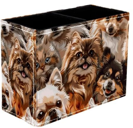 VAPOKF Pot à crayons en forme de chat et de chien avec 2 compartiments pour stylos, crayons, pinceaux de maquillage, fournitures de bureau pour la maison et le bureau