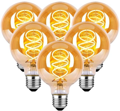 HISAYSY LED Vintage E27 Glühbirne - G80 Dimmbar 4W Warmweiß 2700K für Familie Industrie Geschäft - Bernstein - SLX