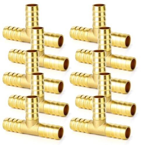 GASHER 10 Stück Messing Schlauch Barb T-Stück, 3-Wege-T-Stück Schlauchverschraubung (10mm x 10mm x 10mm Schlauch Barb) Pipe