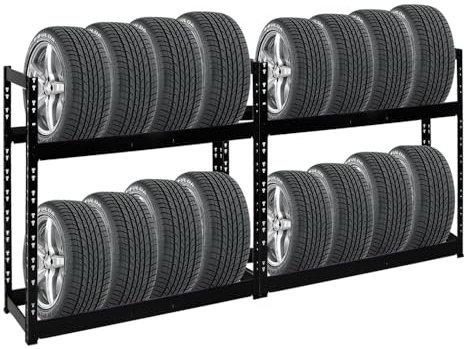 PROREGAL Mega Deal | 2X Reifenregal Tiger | HxBxT 100x110x35 cm | 150kg Fachlast | bis zu 16 Reifen | mit Ebenen | Schwarz Reifenständer Garagenregal