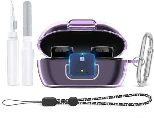 Secure Lock Case for New Bose QuietComfort Earbuds Case(2024), Clear TPU Shockproof Protective Cover for Bose QuietComfort Earbuds 2024 with Cleaning Kit& Keychain&Lanyard (Clear Purple)