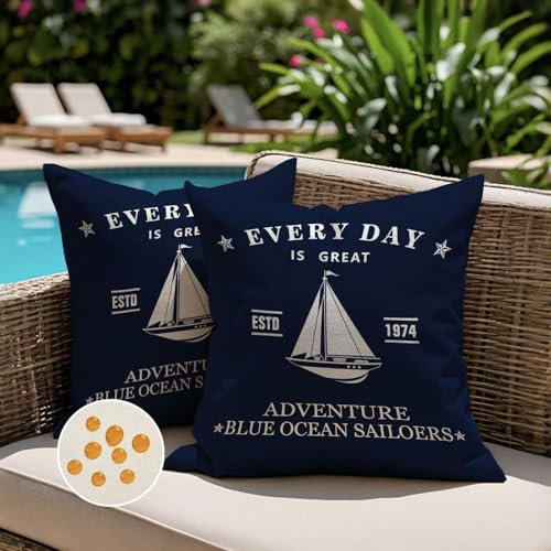 Jayusaror Kissenbezug Outdoor 40x40 Wetterfest Blau Kissenhülle Maritim Segelboot Sommer Kopfkissenbezug Kissenbezüge Nautisch Kissen Zierkissenbezüge für Sofa Wohnzimmer Garten Deko，2er Set