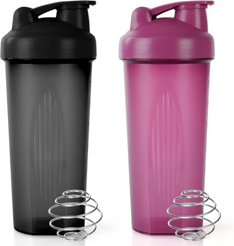 2PCS Protein Shaker 600ML Eiweiß Shake Becher Mit Kugel, ML Anzeige, Auslaufsicher Eiweiss Schüttelbecher Proteinshaker Gym Fitness Flasche Eiweißshaker Shakebecher für Cremige Proteinpulver Whey