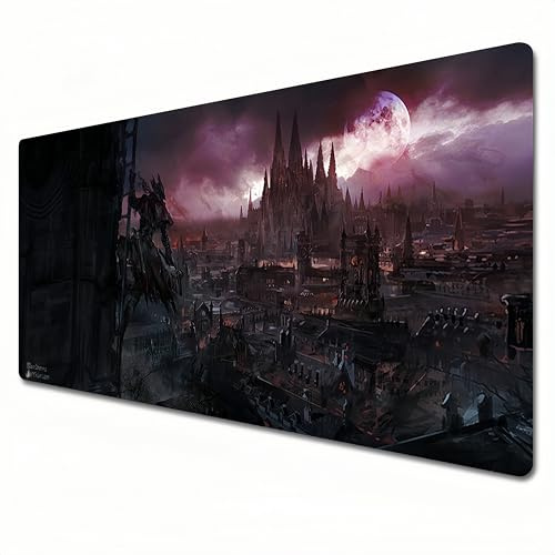 FLUXGOONE Bloodborne Mauspad, XXL, schwarz-weiß, großes Anime-Mauspad, 900 x 400 cm, Nahtkante, geeignet für Büro- und Heimschreibtischunterlagen (A07)
