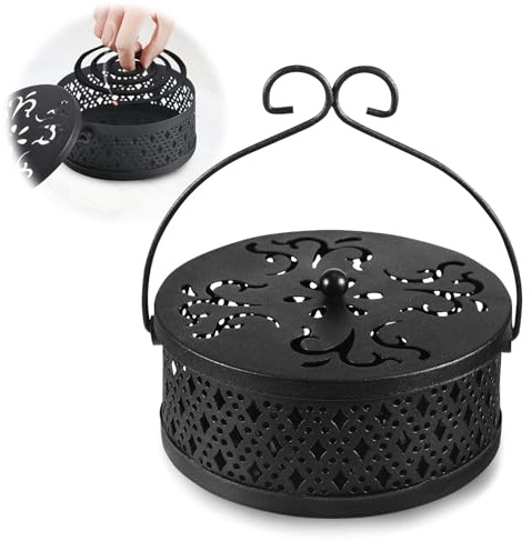 Porte-bobine mobile pour moustiques, noir, récipient en spirale anti-moustiques, boîte anti-moustiques, support pour bobines d'encens, récipient pour la maison, le jardin, le camping et les voyages
