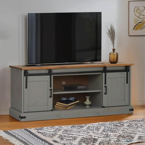 Rantry Halden Meuble TV Meuble TV 2 portes coulissantes Gris 150 x 40 x 60 cm, meuble TV meuble bas pour TV pour table de salon industrielle, support TV salon