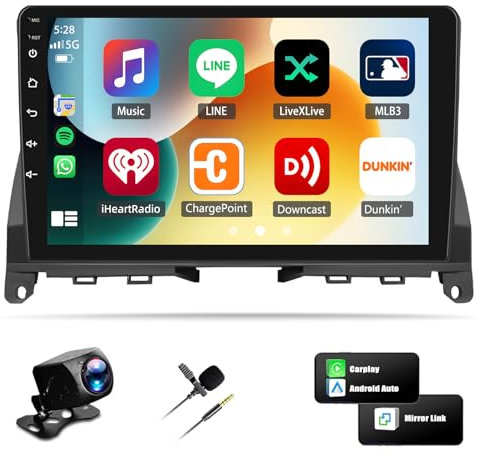 2G+32G Android 13 Autoradio para Mercedes Benz Clase C W204 S204 2007-2014 con Carplay inalámbrico Android Auto, 9 Pulgadas Pantalla Táctil GPS WiFi Bluetooth Mirror Link FM/RDS EQ SWC+Cámara Trasera