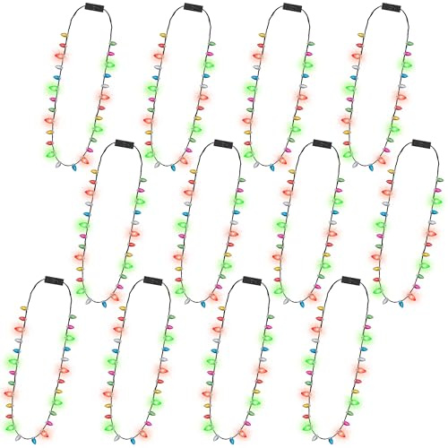 12 x Weihnachtsgeschenke, 3 Modi, Weihnachtslicht-Halskette, Weihnachtslicht-Halskette mit bunten Glühbirnen, tragbare Weihnachtslichter für hässliche Pullover, Partyzubehör, Weihnachtsdekoration
