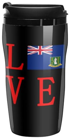 Love British Virgin Islands Flag Printed Coffee Cups with Lids Unisex Reusable Hot Cold Travel Mugs Tumblers 250ml