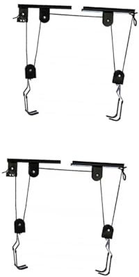 BESTonZON 2sets Heavy Duty Bike Ceiling Rack Pulley System Garage Storage Hoist Ceiling Mount Lift