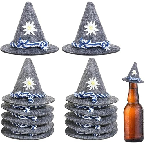 Bhina 12 Stück Mini Oktoberfest Hut Klein Filzhut Seppelhut Bayrische Deko Oktoberfest Deko Mini Trachtenhut MiNi Hut Bayern für Karneval, Oktoberfest, Kostümparty Halloween, Gray