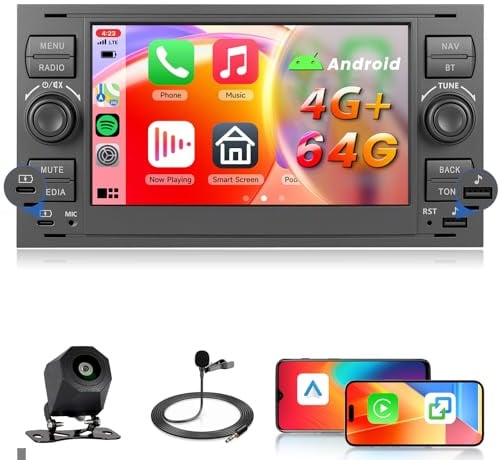 【4+64G】 Hodozzy Carplay Autoadio für Ford Transit Fiesta Focus mit USB USB C, 7 Zoll Ford Autoradio 2 Din Bluetooth mit Android Auto/Navi/WiFi/DSP/FM/RDS/SWC+Rückfahrkamera