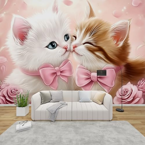 MMYAOKEN Papier Peint Panoramique Chat 350x256 cm - Décoration Murale Chaton Mignon Enfant - Tapisserie Murales Papier Peint Intissé pour Chambre Salon - Poster Tableaux Photo Muraux