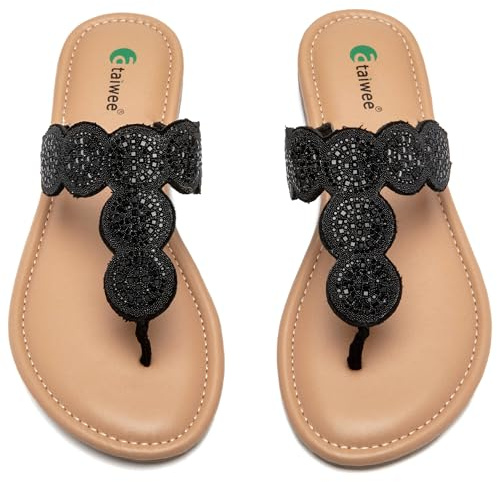 Ataiwee Damen Slide Sandalen - Elegant Flip Flops Sandalen,Glitzer boho Bequeme Sommer Zehentrenner, (2207007,schwarz,43 EU)