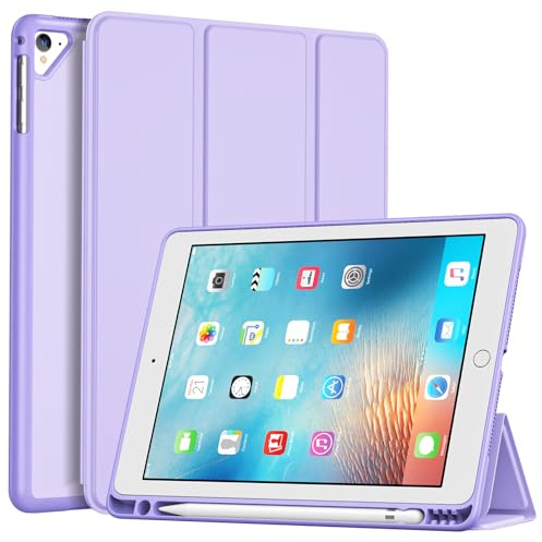 ProCase Coque avec Porte-Stylet pour iPad 6/5ème Génération 2018/2017, iPad Air 2/1, 9.7 Pouces, Nouvel Étui Amélioré, Housse de Protection Anti-Chute -Violet