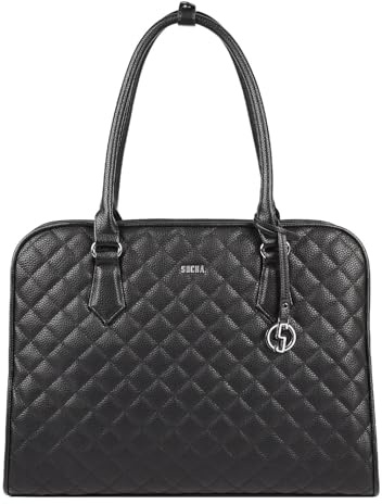 Socha Laptoptasche & Businesstasche/Aktentasche für Damen, Jet Black Diamond 15.6 Zoll, aus schwarzer Feinsynthetik, herausnehmbares Laptopfach, Vollausstattung