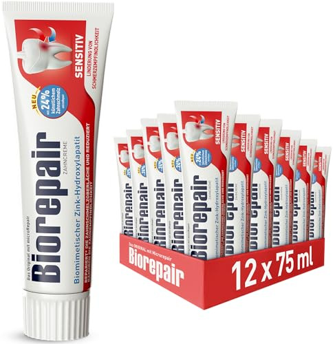 Biorepair Sensitiv Zahncreme – Zahnschmelz-Schutz und Schmerzempfindlichkeit reduzieren – ohne Fluorid – sanfte Pflege für empfindliche Zähne – 75 ml (12)