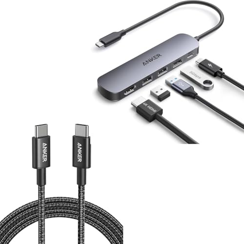 Anker USB C Hub (5-in-1) + Anker USB C auf USB C Kabel (100W 1,8m)