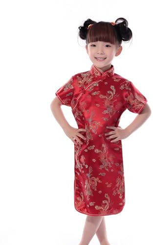 Robe Longue Enfant Robe Fille Chinoise Qipao pour, vêtements de Nouvel an pour bébés, Cheongsam à Manches Courtes à Fleurs, Tenues de fête d'anniversaire pour Enfants De Plage Été Petite