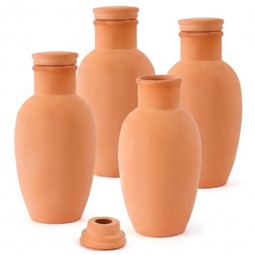 Otbushit Macetero de riego automático, Paquete de 4, macetas de riego de Terracota con Picos de de Arcilla, Sistema automático de Agua para Plantas en macetas de Interior y Exterior