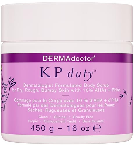 DERMAdoctor KP Gommage Corps Exfoliant corps pour Keratose Pilaire et peau sèche. Formulé par des dermatologues KP Bump Eraser Body Scrub – 10% AHA + PHA – Peau rugueuse et bosselée (16 fl.oz / 450g)