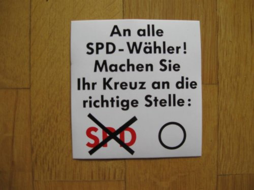 5 Stück SPD-Wahlaufkleber (Satire) in 9,5 x 10 cm Format