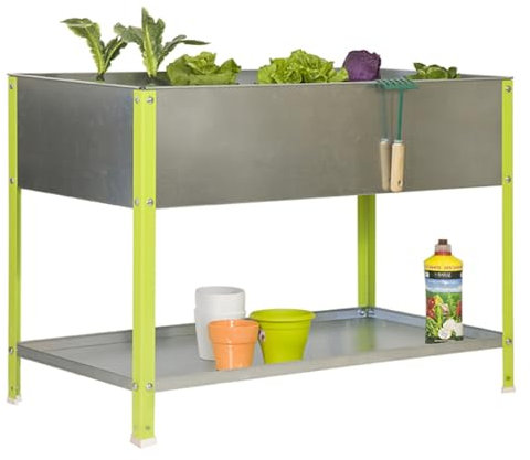 SimonRack Jardinieres Exterieures, Trous de Drainage, Capacité 150 L, 850x1200x400 mm Vert/Galvanisé -Simon Garden