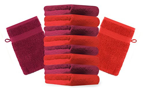 Betz Lot de 10 Gants de Toilette Premium Rouge et Rouge foncé, Taille: 16x21 cm