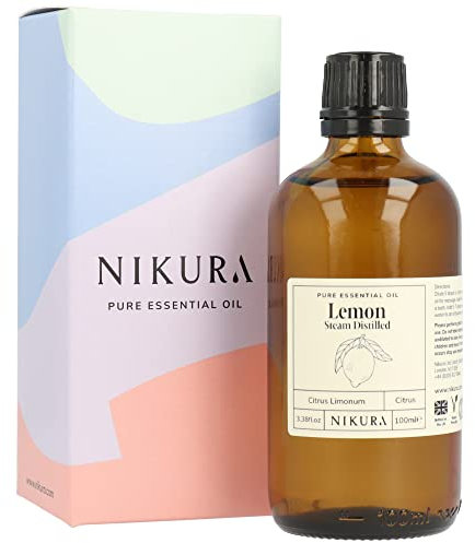 Nikura Lemon (Steam Distilled) Essential Oil - 100ml | 100% Pure Natural Oils | Perfect for Cleaning, Aromatherapy, Diffusers, Humidifier | Great for Mindfullness, Massage, Skin | Vegan & UK Made