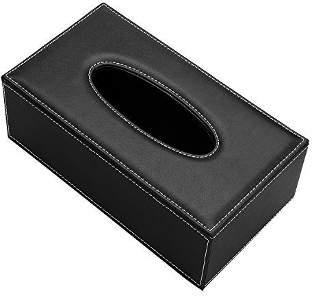 Smonet Luxury PU Leather Rectangular Tissue Napkin Paper Box Holder Tray Pumping for Home Office Car Automotive Decoration Tissue Cover Box Dispenser Case Holder (Sleek Black, Pack of 1)