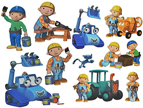 alles-meine.de GmbH 10 TLG. Set: Wandtattoo/Sticker + Fensterbilder - Bob der Baumeister - Wandsticker Aufkleber für Kinderzimmer - Jungen Baustelle/Baustellenfahrzeuge -..
