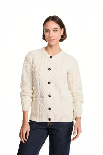 Carraig Donn 100% Supersoft Merinowolle Aran Lumber Cardigan für Damen, in Natur/Winter Rose (Natur, Large)