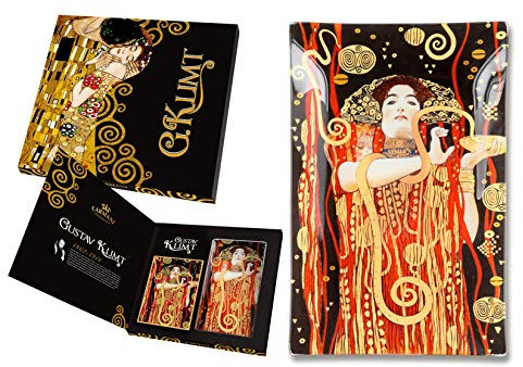 CARMANI - Plaque de verre rectangulaire décorative pour snack, plat de fete, noix, assiette de service imprimée avec la peinture «Hygieia» de Gustav Klimt 15x23cm