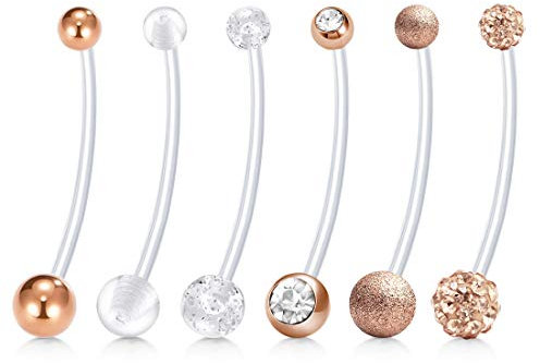incaton 6Pcs Piercing de Nombril Grossesse 14G Acrylique Flexible Clair 1.6mm Retainer Anneau de Nombril Grossesse Femmes Flexible Bioflex 38mm