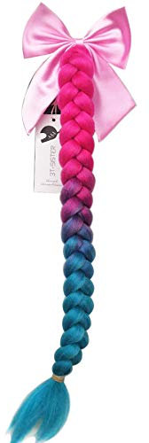 3T-SISTER Casco Trecce Gradiente Rampa Casco Trecce Coda di cavallo Capelli con ventosa con Bowknot o Rosa per moto 1PCS 24 pollici Molti colori tra cui scegliere