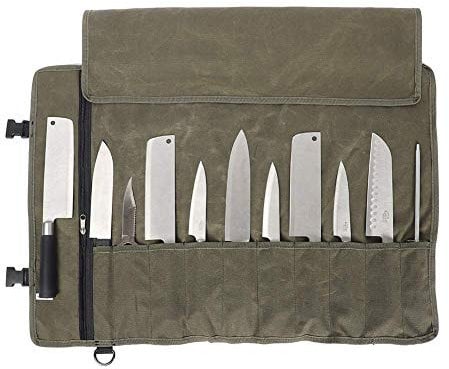 QEES Kochmesser Rolltasche 11 Slots, Messertasche für Camping, Wandern, Multifunktions-Werkzeugrolltasche,Messer Rollentasche (Armeegrün)