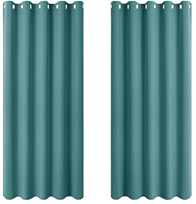 PONY DANCE Blackout Eyelet Curtains, Sea Teal, 2 Panels, 66 x 54 Inch | Thermal Insulated 54 Inch Drop Wide Curtains for Bedroom, Energy Saving & Room Darkening Drapes for Living Room