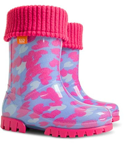 Demar LUX Gummistiefel Regenstiefel Kinderstiefel gefüttert mit Innensocken Mädchen Jungen (22/23, Kleine Herzen)