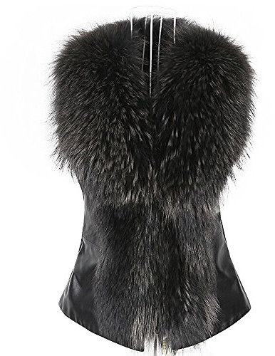 KaloryWee Veste Polaire en Fausse Fourrure sans Manche Col Faux Fur Gilet Chaud Hiver Manteau Blouson Parka