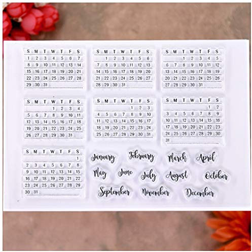 KWELLAM Wörter Kalender, Woche, Monat, Januar, Dezember, transparente Stempel für Kartenherstellung, Dekoration und DIY Scrapbooking