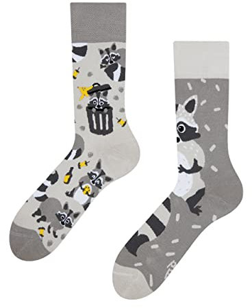 Dedoles Socken Unisex Damen Herren & Kinder Baumwolle viele lustige Designs 1 Paar Geschenk links rechts verschieden, Farbe Grau, Motiv Waschbär, Gr. 39-42