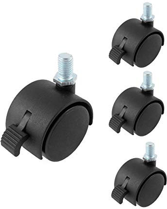 kippen 1631K1 Juego de 4 Ruedas gemelas de 40 mm con Perno roscado M8 y Freno, Negro, 40 mm