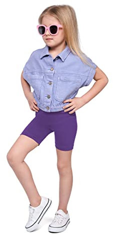 SOFTSAIL Girls Leggings Cycling Shorts Short Cotton Sport Dancing Gymnastic Breathable Comfy Stretchable Violet 11-12 Years
