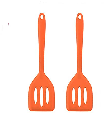 HOIRIX 2Pack Small Silicone Turner High Heat Resistant Slotted Spatula for Fish, Eggs, Pancakes and More (8.2 IN, Orange)