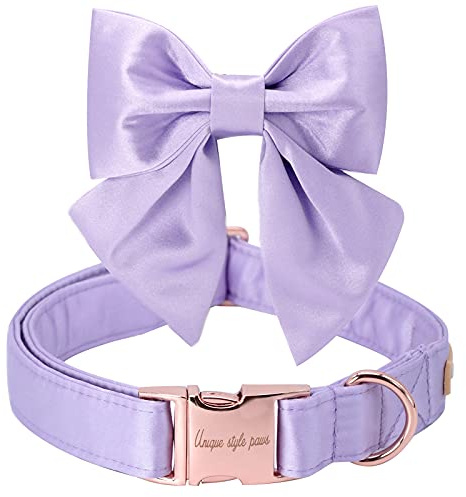 Unique style paws Hundehalsband aus Seide, verstellbar, langlebig, mit Schleife, modisches Halsband mit Fliege für kleine Welpen und Katzen, Lila