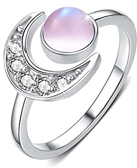 Mondstein Ring 925 Sterling Silber Ringe Mond Rosa Mondstein Verstellbare Offener Ring für Damen/Frauen/Mädchen Mutte